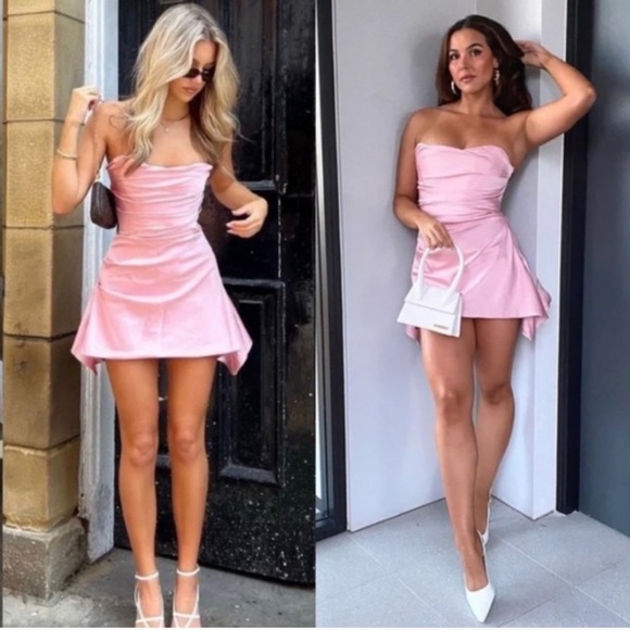 NWT House Of CB Jasmine Rose Pink Draped Strapless Corset Dress Size XS - Picture 3 of 8